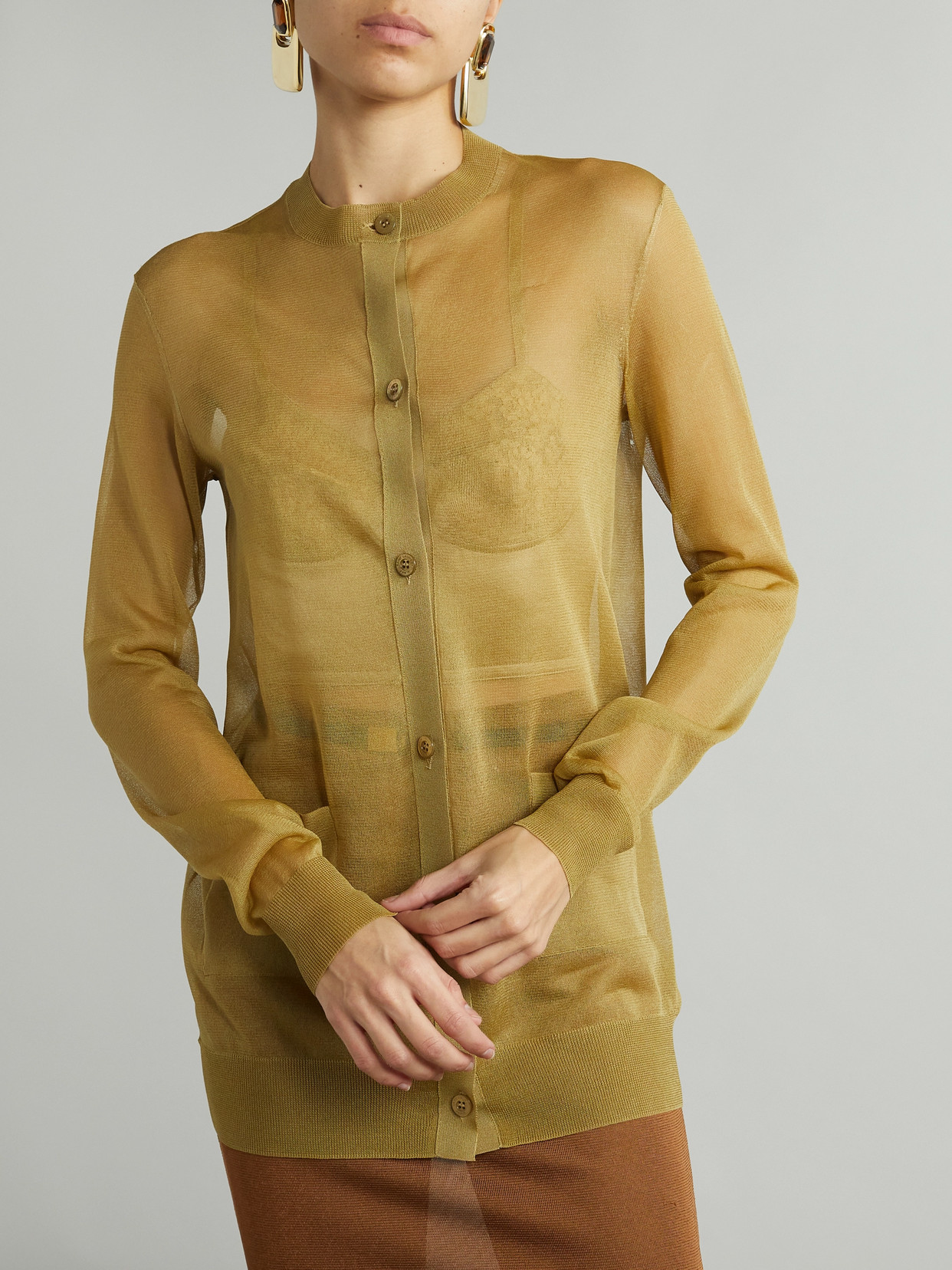 Saint Laurent Sheer Silk Cardigan In Neutrals