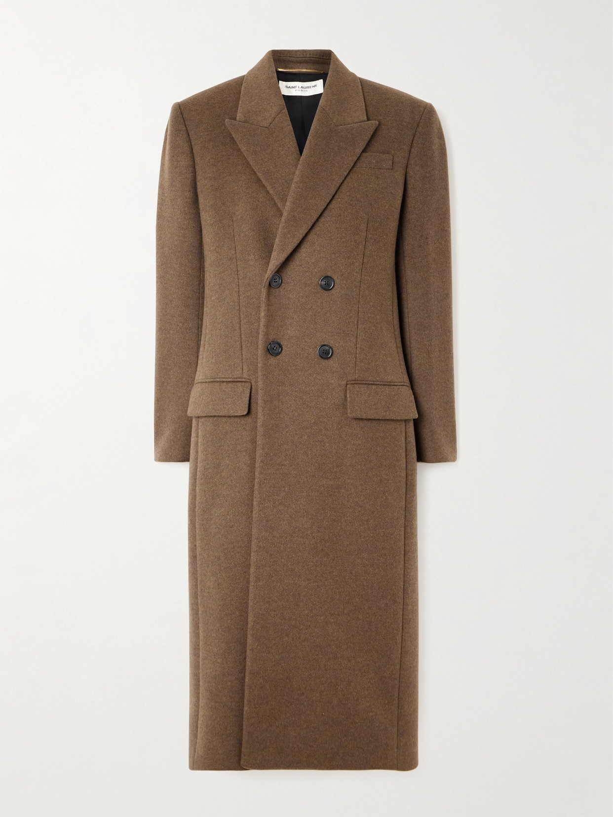 SAINT LAURENT - Double-breasted Brushed Wool And Cashmere-blend Coat - Brown
