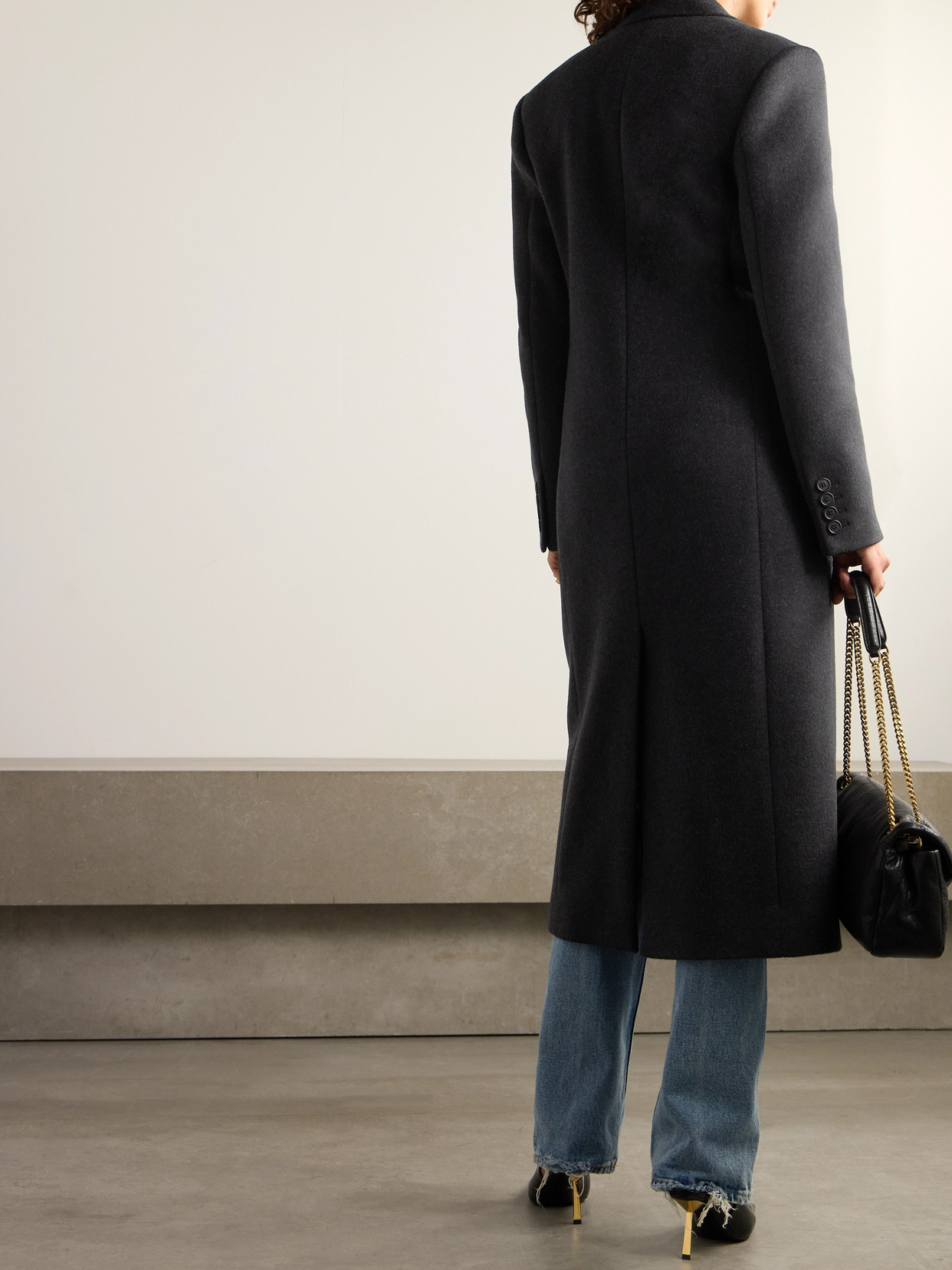 Saint Laurent Double-breasted Brushed Wool And Cashmere-blend Coat In Gray