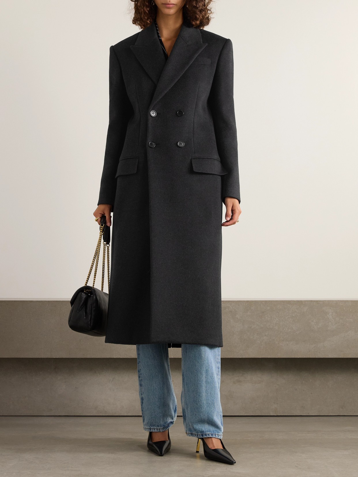 Saint Laurent Double-breasted Brushed Wool And Cashmere-blend Coat In Gray