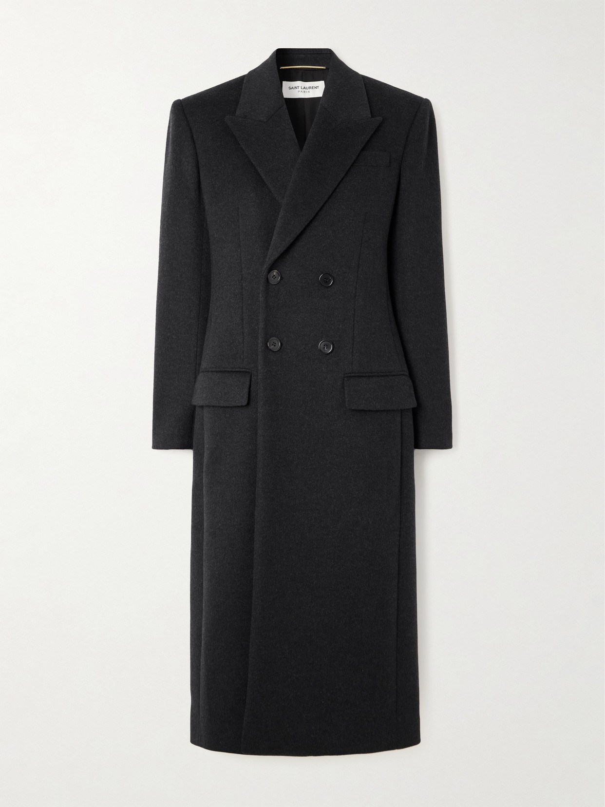 Saint Laurent Double-breasted Brushed Wool And Cashmere-blend Coat In Gray