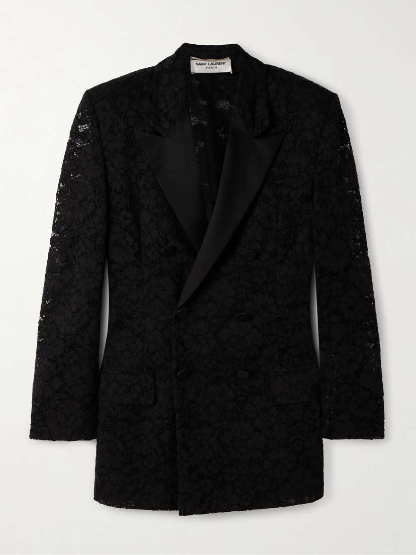 Saint Laurent Double-breasted Satin-trimmed Lace Blazer