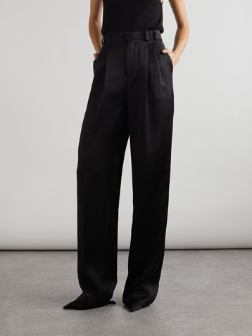 Saint Laurent Pleated silk-satin straight-leg pants