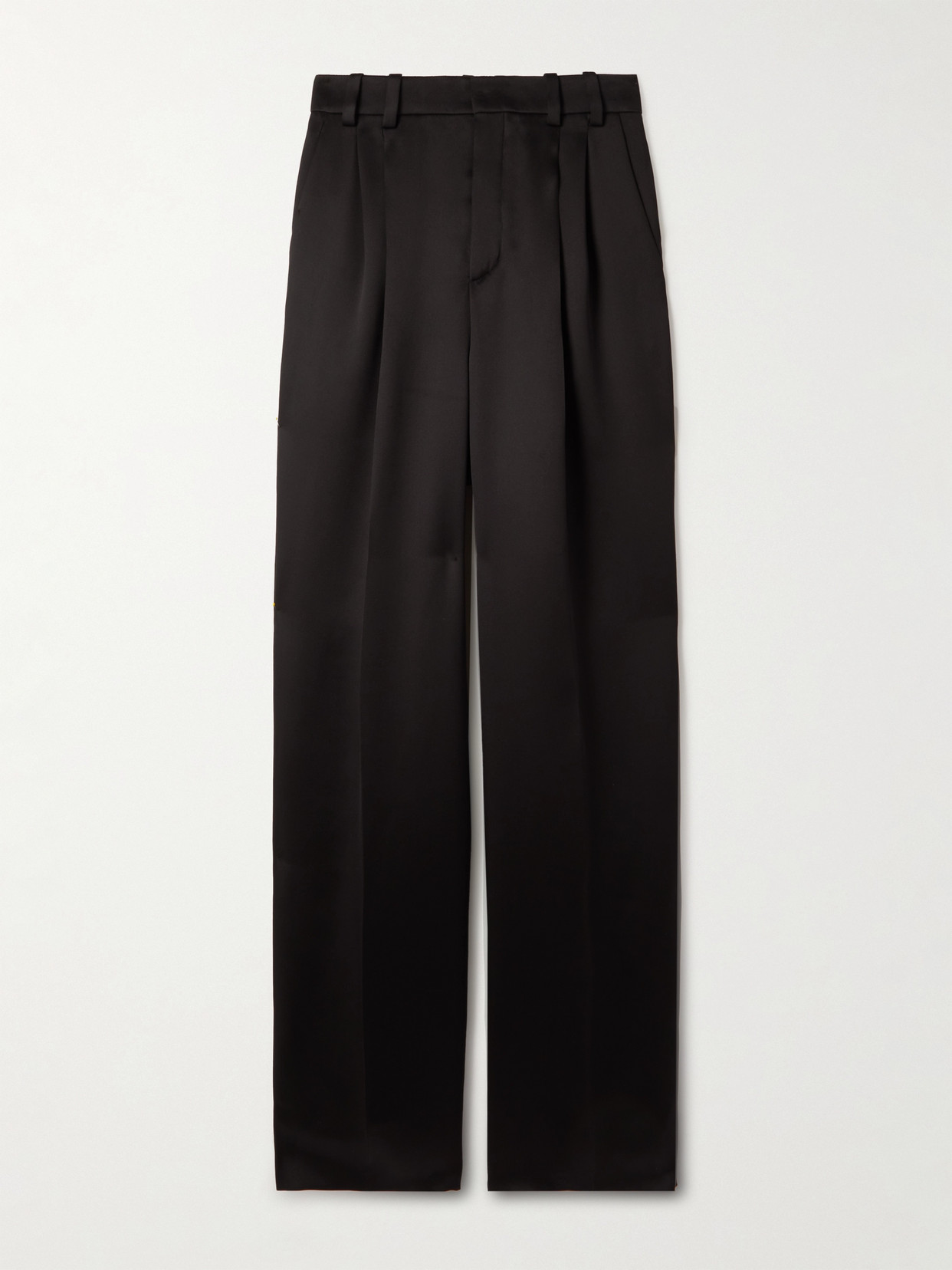 Saint Laurent Pleated Silk-satin Wide-leg Pants In Black