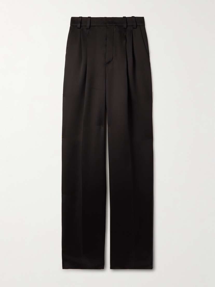Saint Laurent Pleated Silk-satin Straight-leg Pants