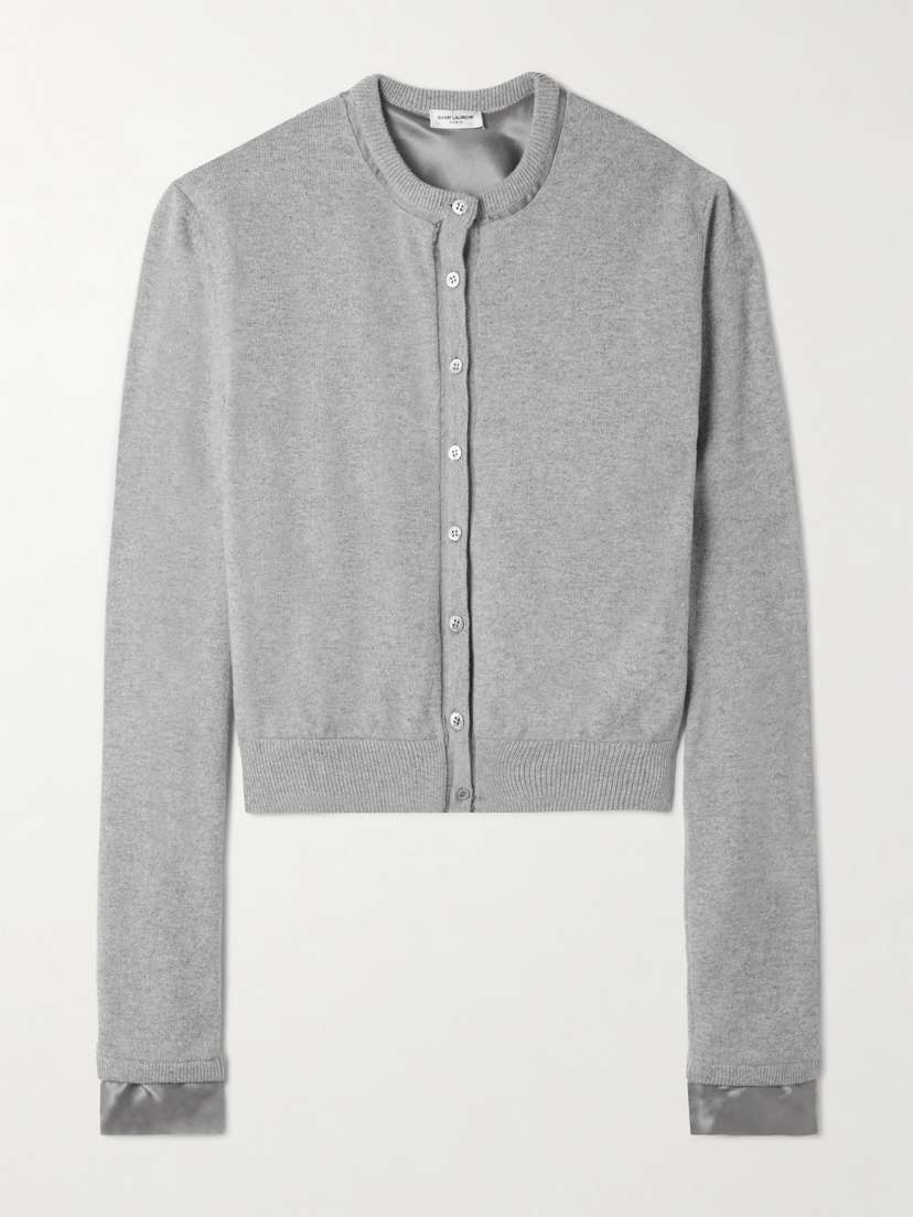Saint Laurent ilk atin-trimmed Wool Cardigan