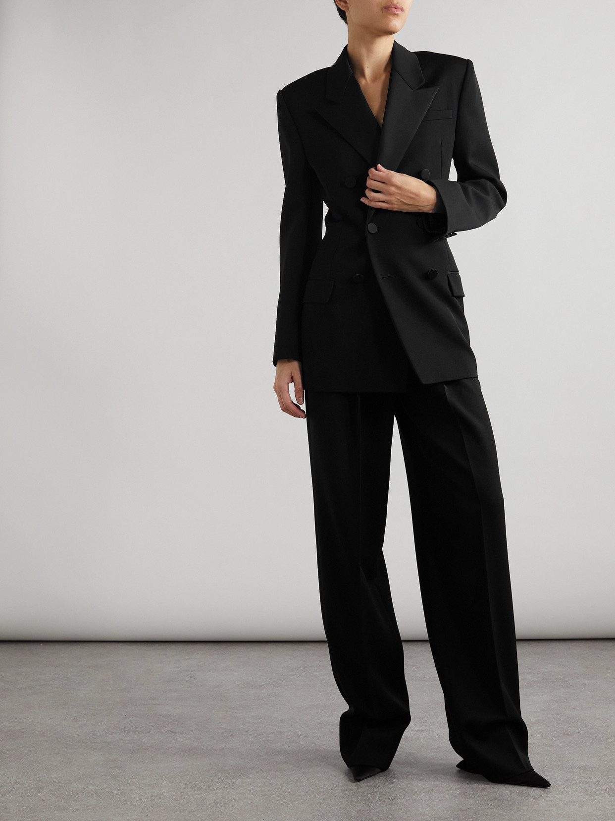 Saint Laurent Pleated Grain De Poudre Wool Straight-leg Pants In Black