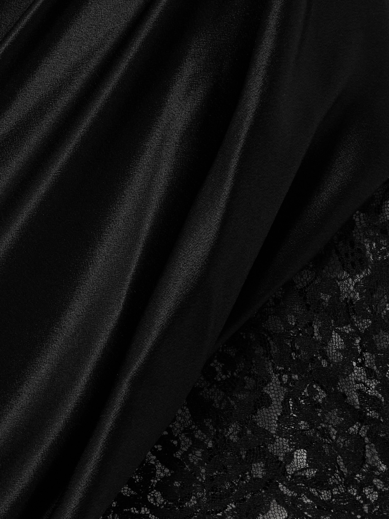 SAINT LAURENT STRAPLESS DRAPED LACE-TRIMMED SILK-SATIN MINI DRESS