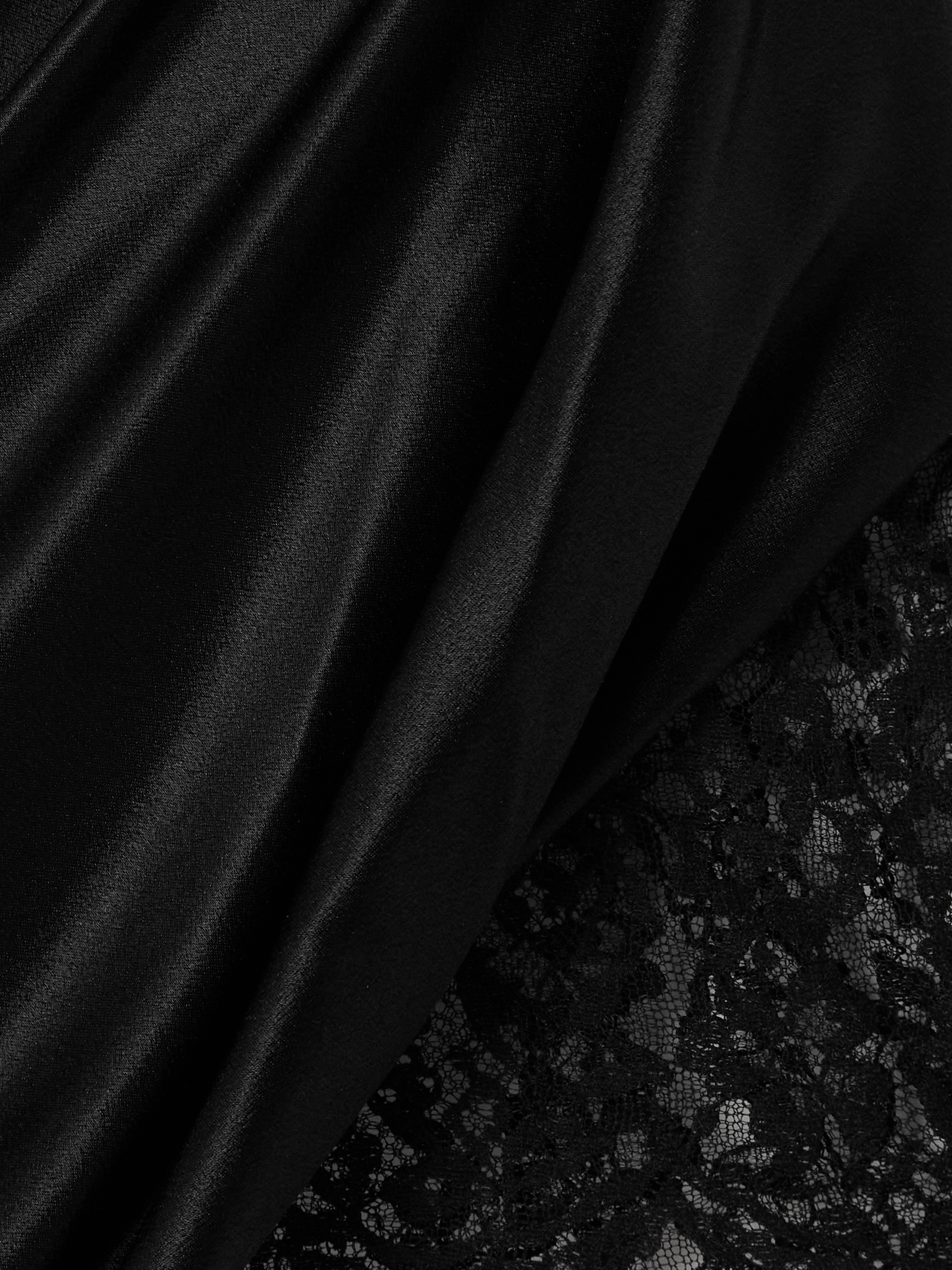 Saint Laurent Strapless draped lace-trimmed silk-satin mini dress