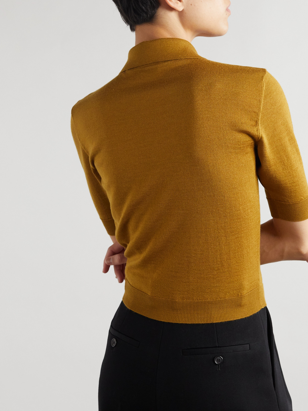 Saint Laurent Embroidered Wool, Cashmere And Silk-blend Polo Shirt In Metallic