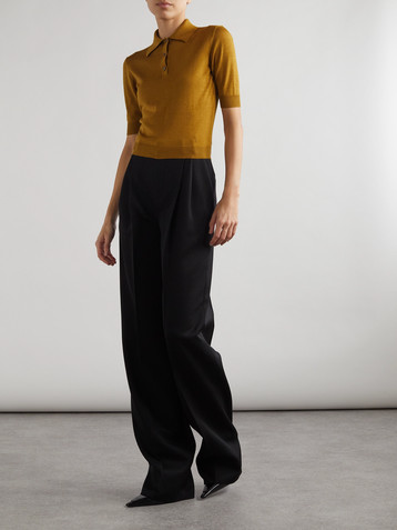 Saint Laurent Embroidered wool, cashmere and silk-blend polo shirt