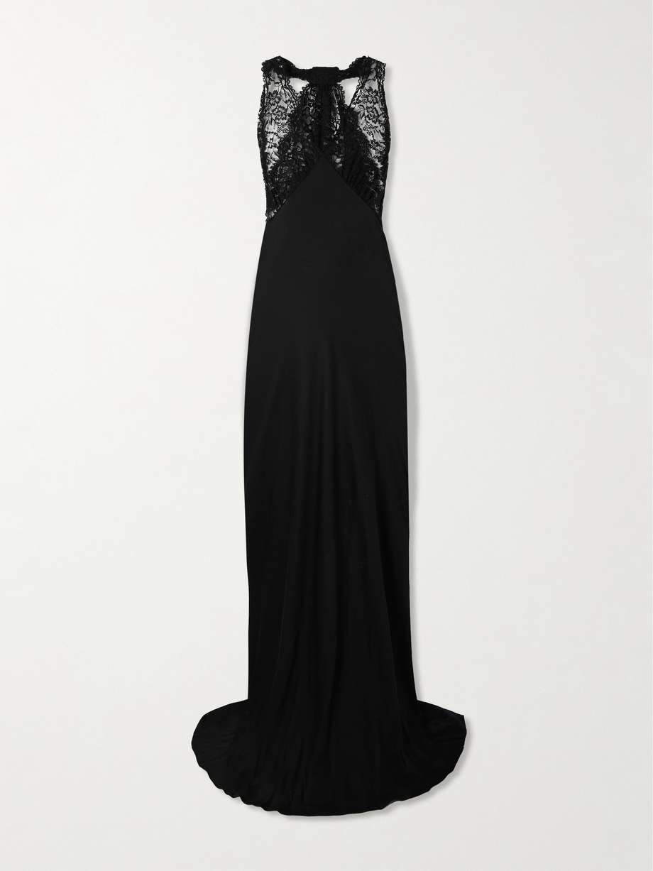 lace-trimmed silk-charmeuse halterneck gown