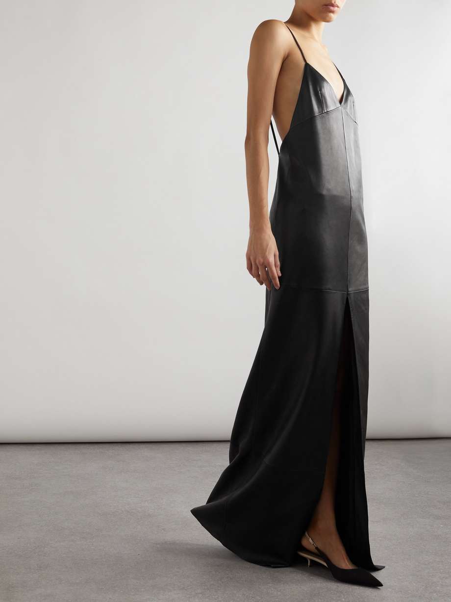 paneled leather gown