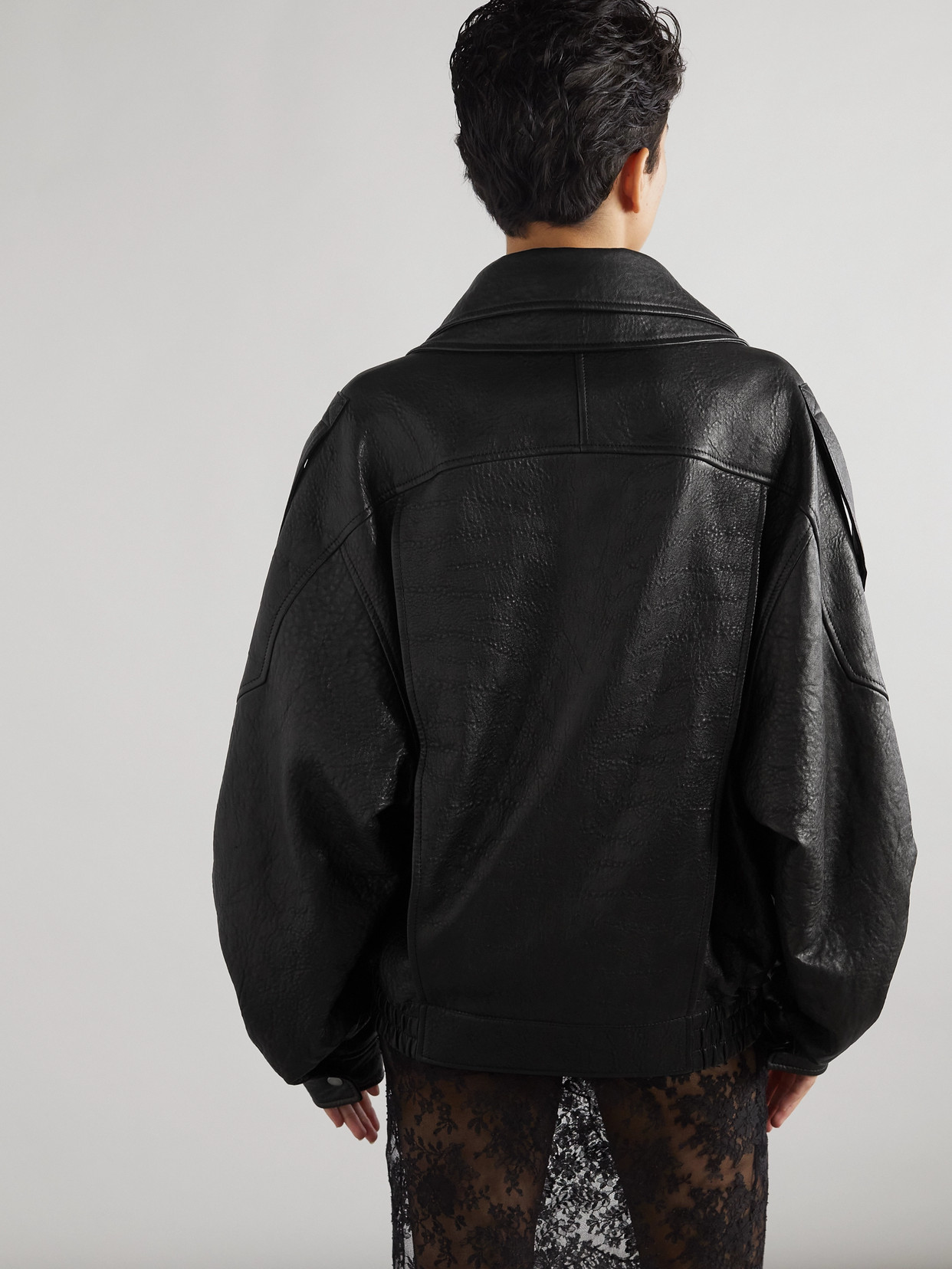 Saint Laurent Oversized Textured-leather Jacket In Black