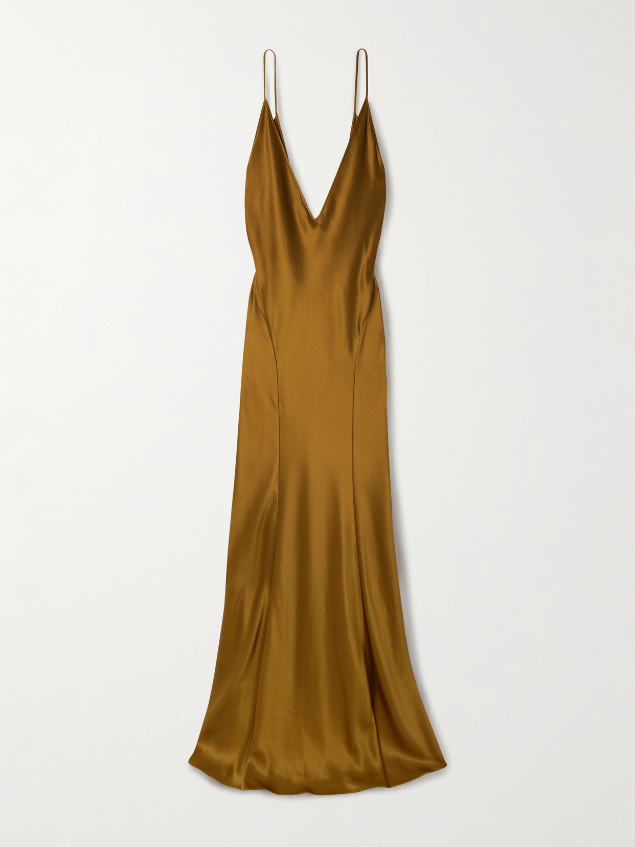 Saint Laurent Open-back Paneled Silk-satin Gown In Metallic