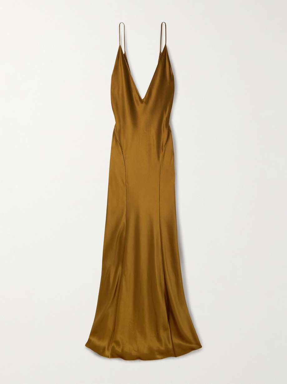 open-back paneled silk-satin gown
