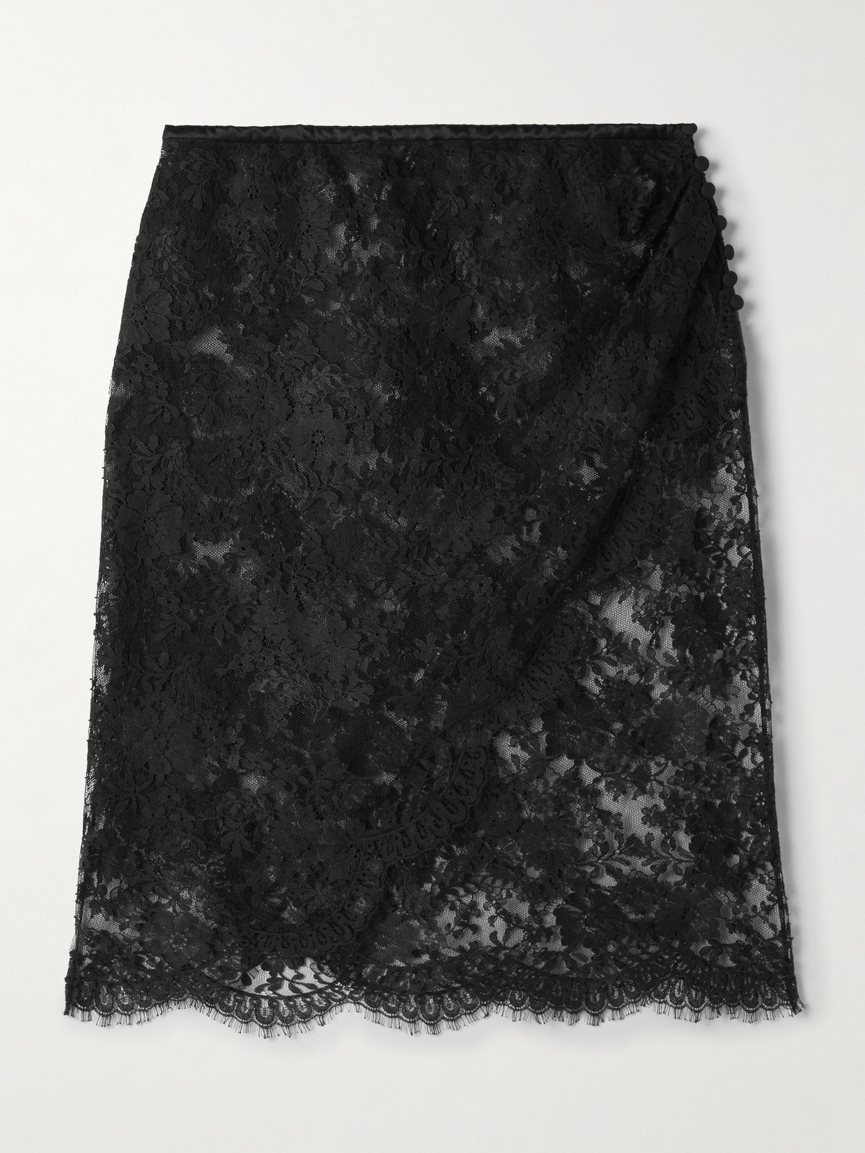 SAINT LAURENT - Scalloped Cotton-blend Lace Midi Skirt - Black