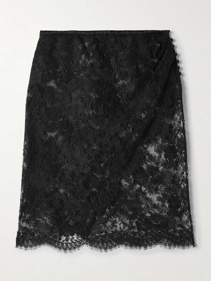 Saint Laurent Scalloped Cotton-blend Lace Midi Skirt