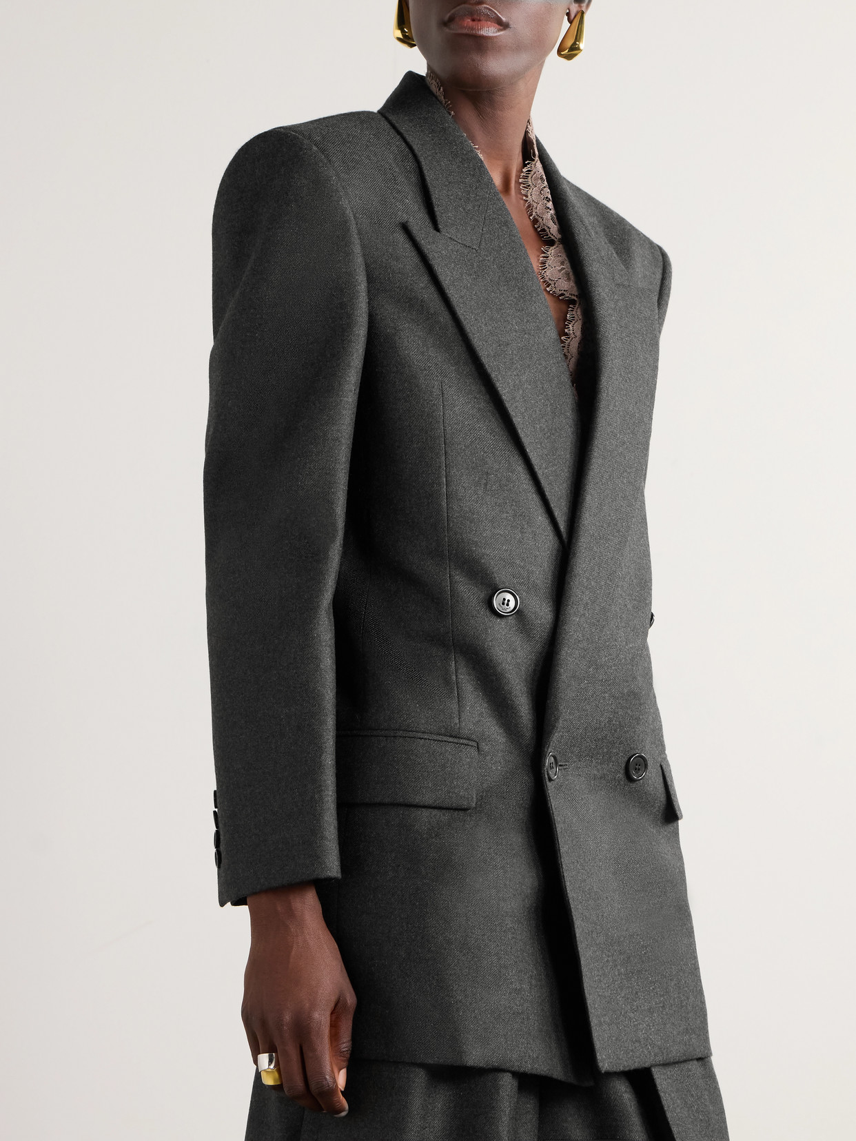 Saint Laurent Double-breasted Cashmere-twill Blazer In Gray