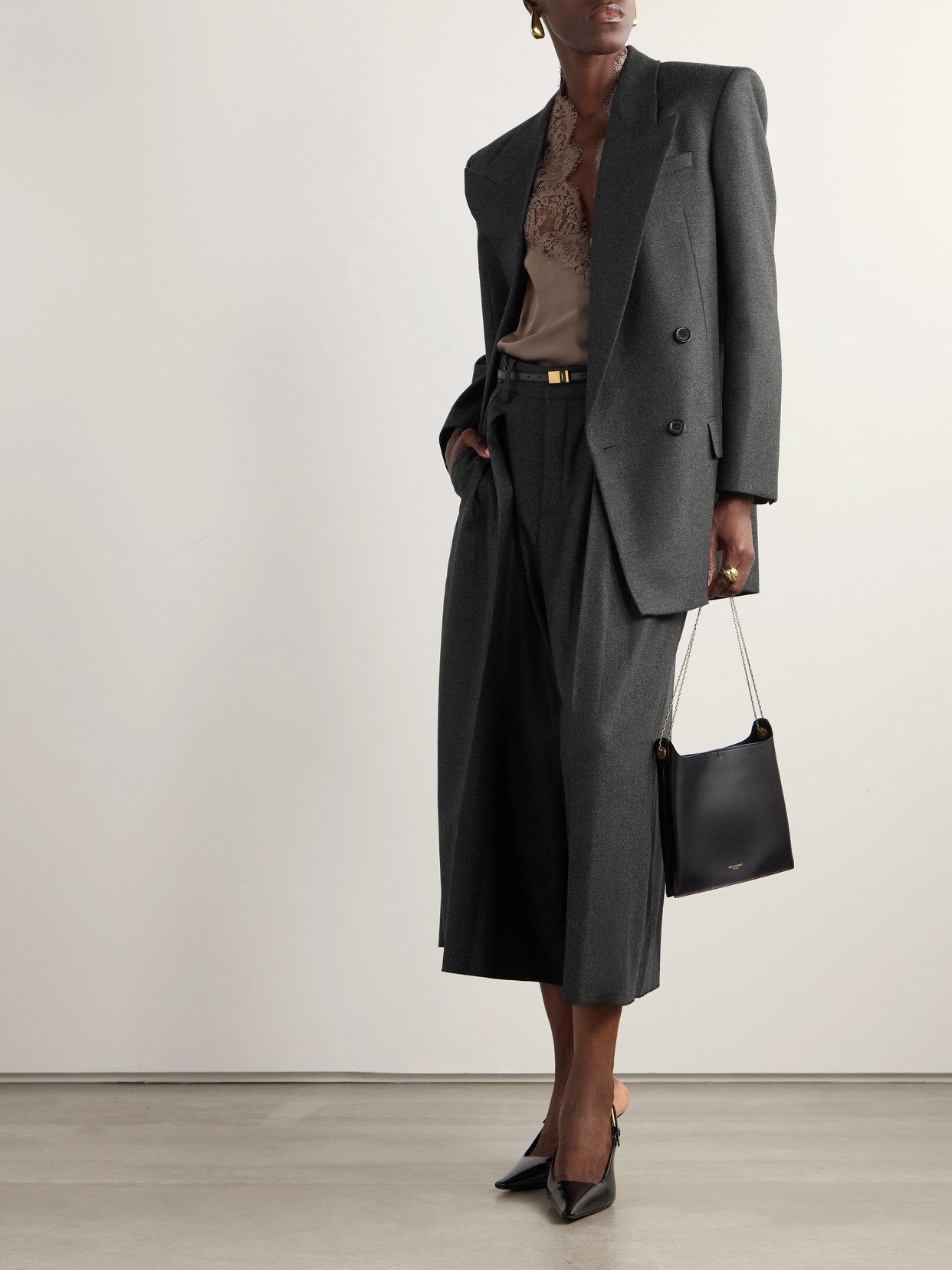 Saint Laurent Double-breasted Cashmere-twill Blazer In Gray