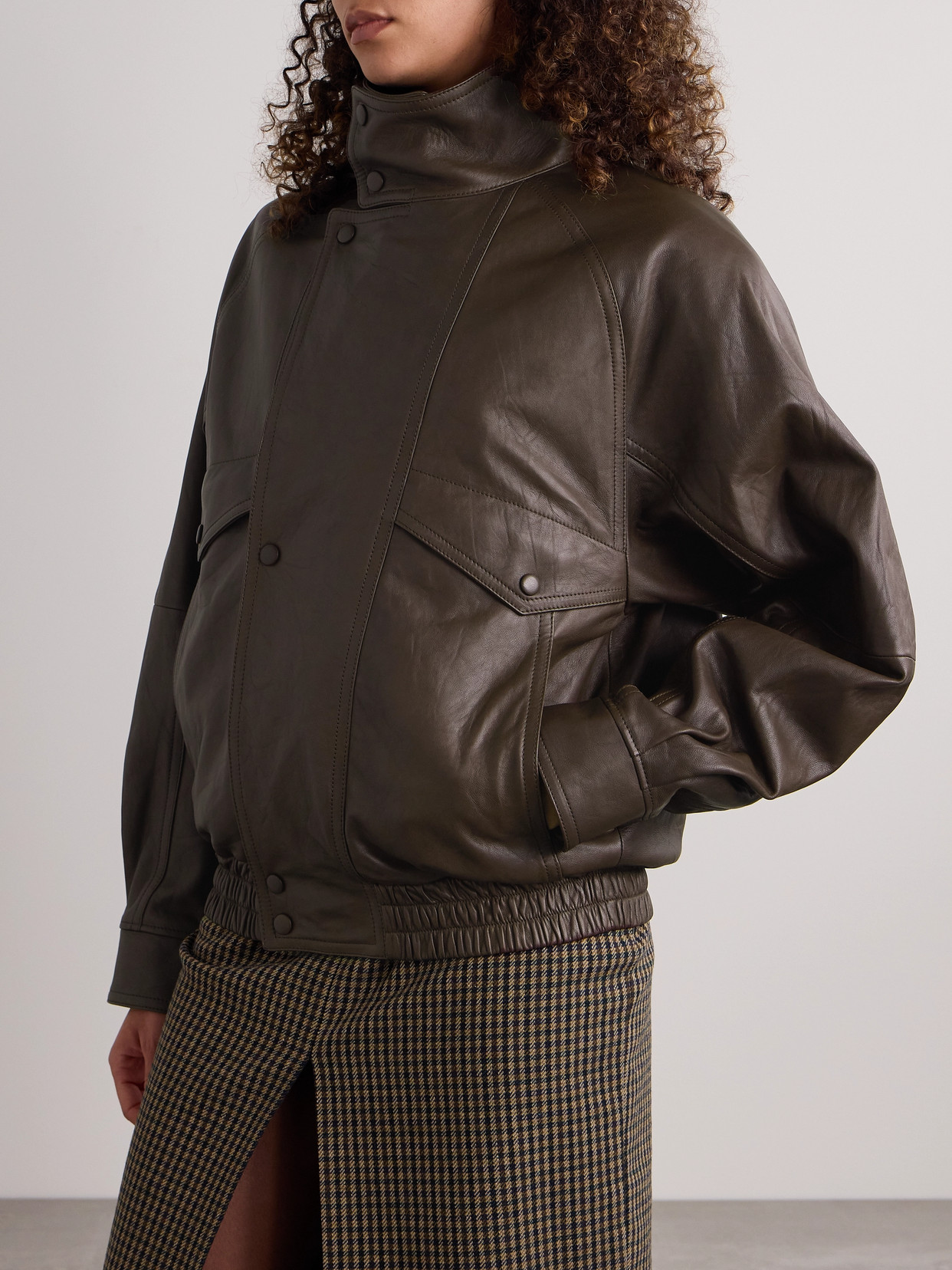 Saint Laurent Leather Jacket In Brown