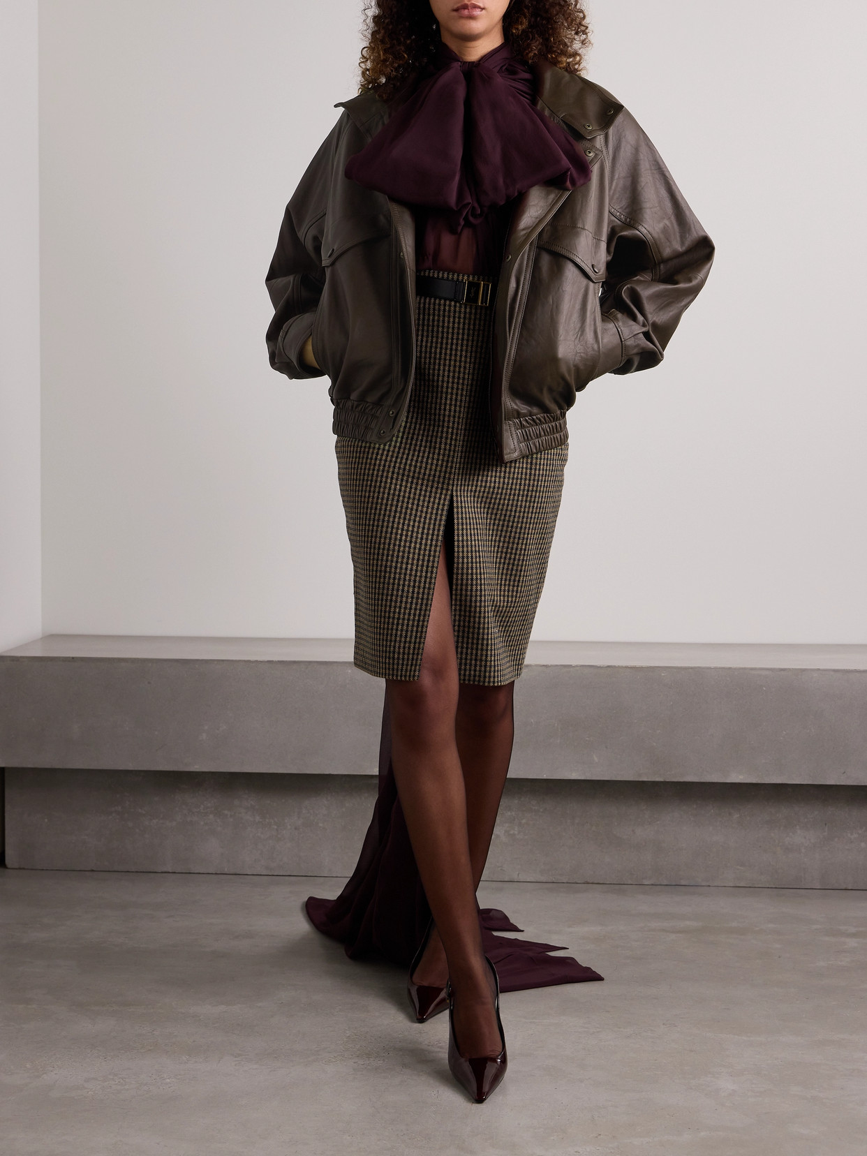 Saint Laurent Leather Jacket In Brown