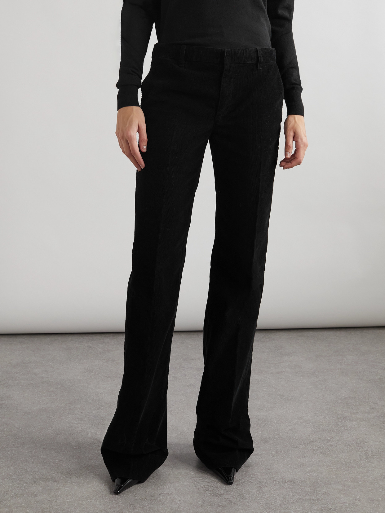 Saint Laurent Cotton-corduroy Bootcut Pants In Black