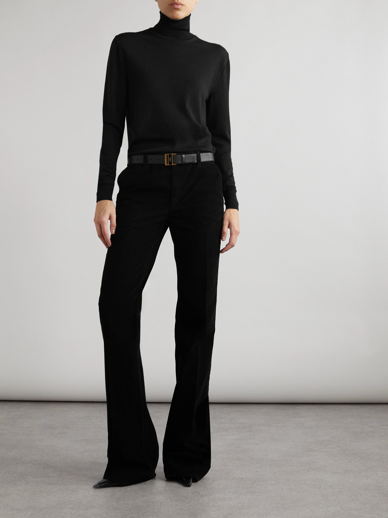 Saint Laurent Cotton-corduroy Bootcut Pants In Black