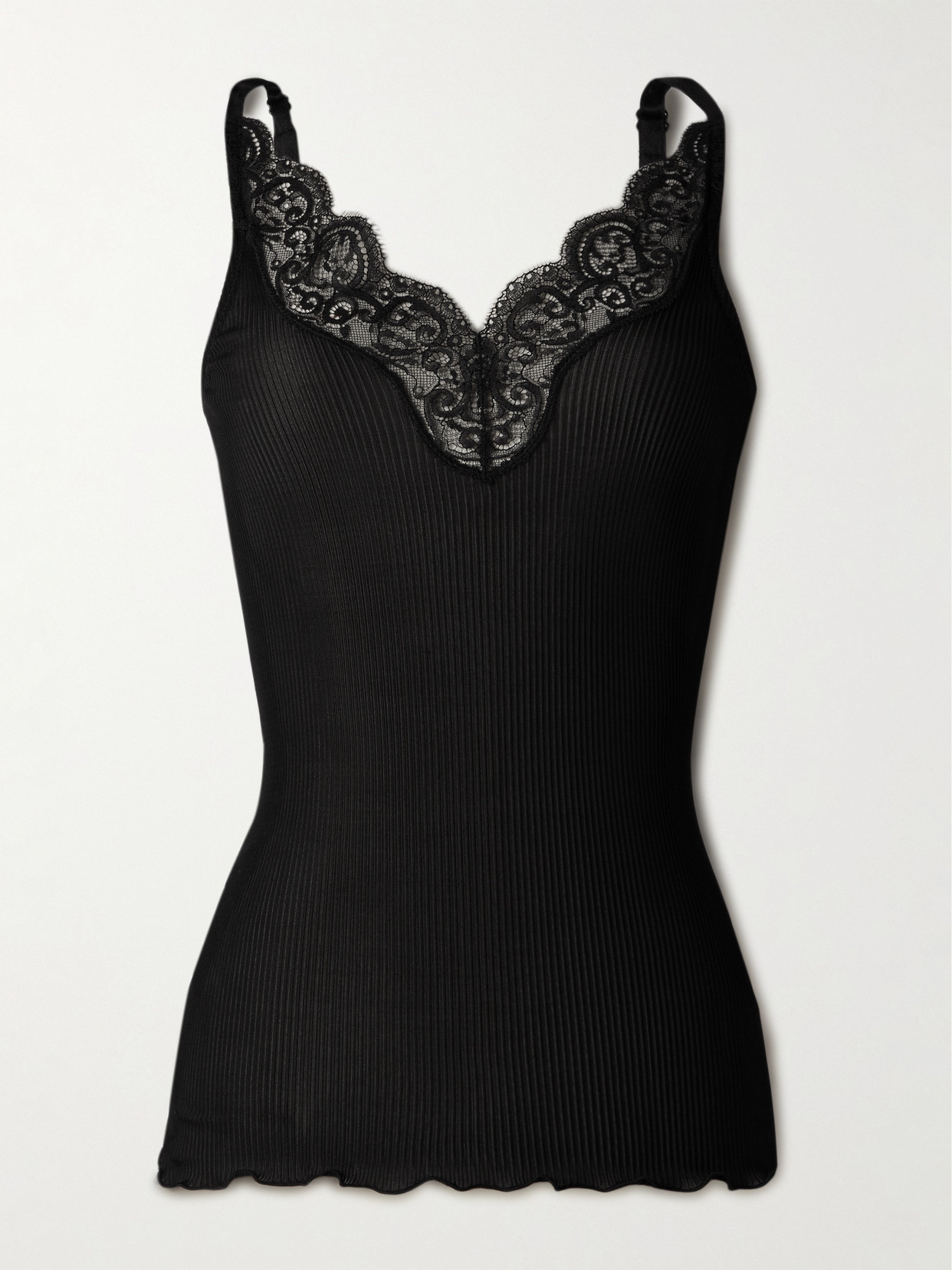 SAINT LAURENT - Lace-trimmed Ribbed Silk-jersey Tank Top - Black