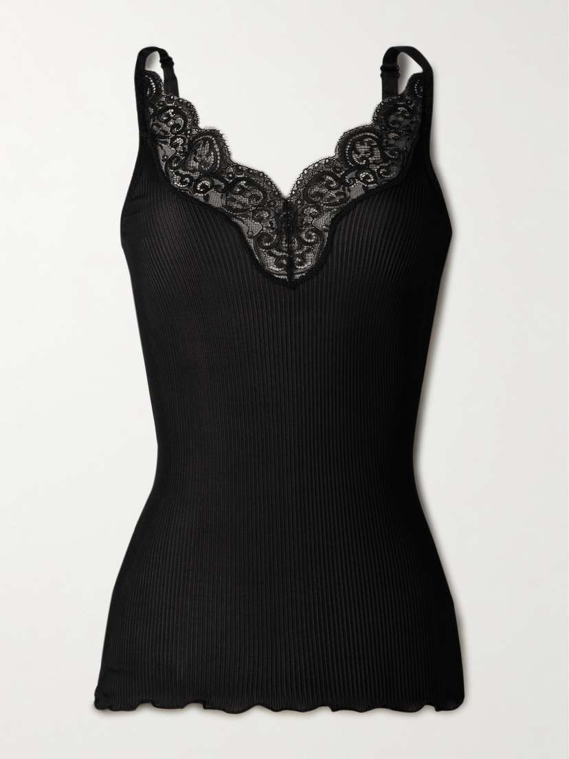 Saint Laurent Lace-trimmed Ribbed Silk-jersey Tank Top