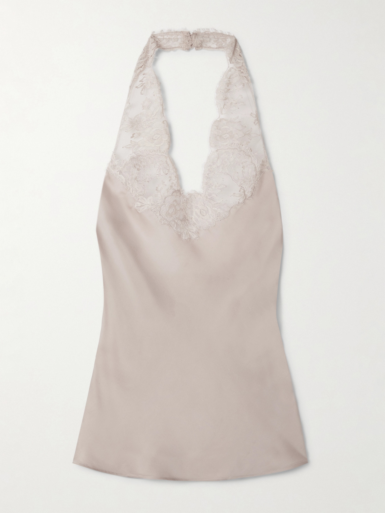 Saint Laurent Lace-trimmed Silk Halterneck Tank Top In Pink