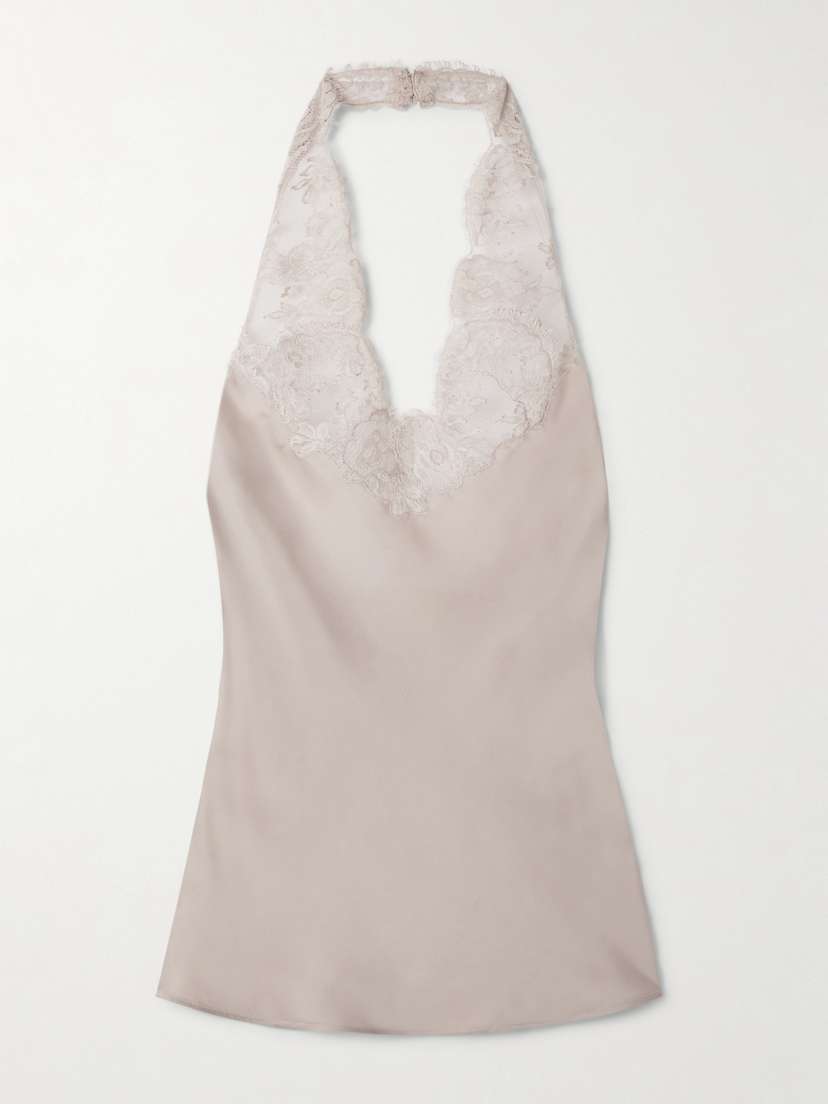 Saint Laurent Lace-trimmed Silk Halterneck Tank Top