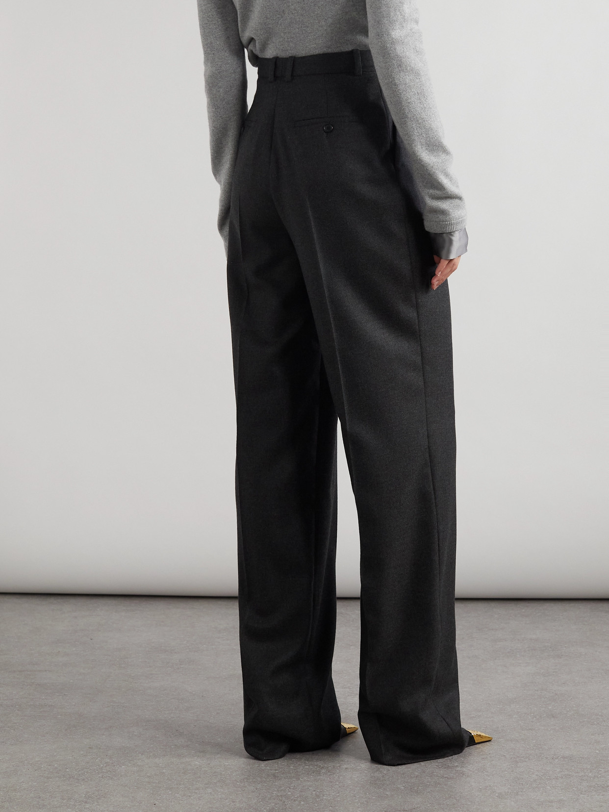 Saint Laurent Pleated Cashmere-twill Wide-leg Pants In Gray