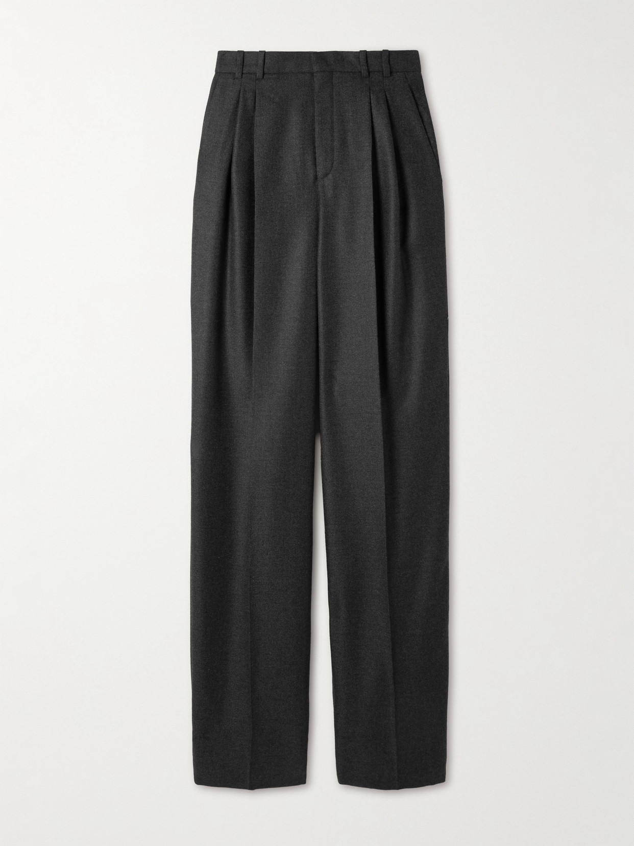 Saint Laurent Pleated Cashmere-twill Wide-leg Pants In Gray