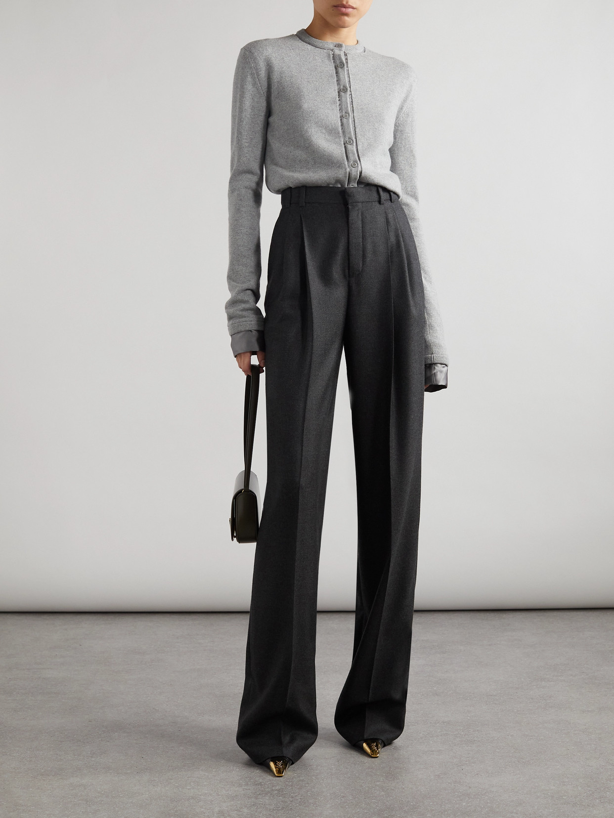 Saint Laurent Pleated Cashmere-twill Wide-leg Pants In Gray