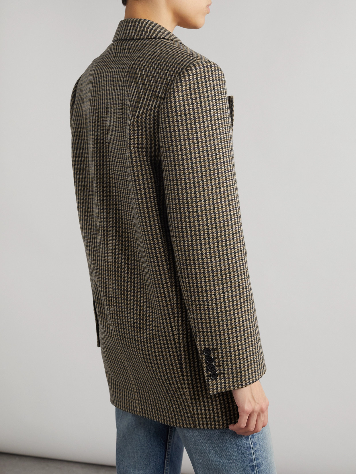 Saint Laurent Double-breasted Checked Wool-blend Blazer In Neutrals
