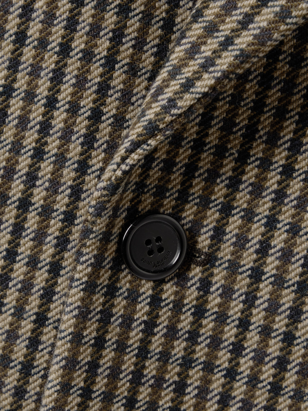 Saint Laurent Double-breasted Checked Wool-blend Blazer In Neutrals