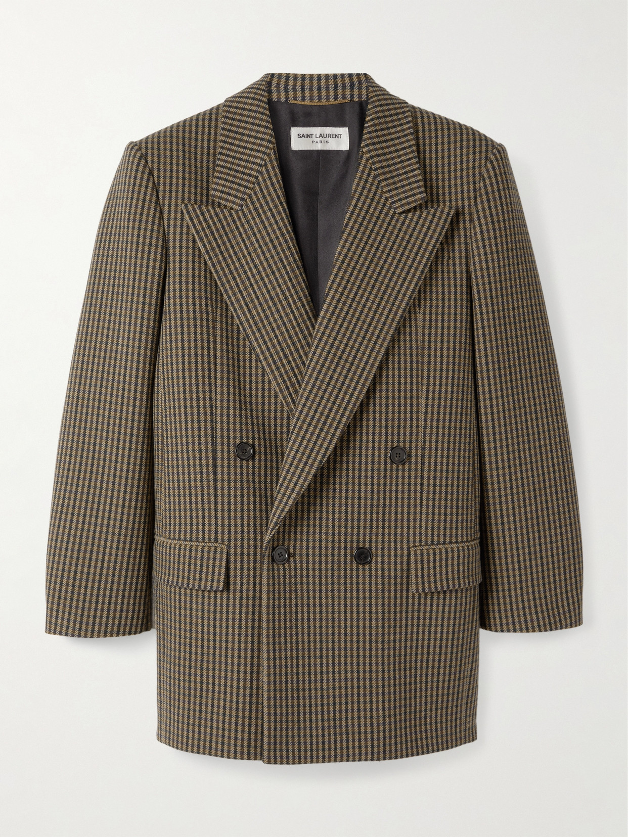 Saint Laurent Double-breasted Checked Wool-blend Blazer In Neutrals