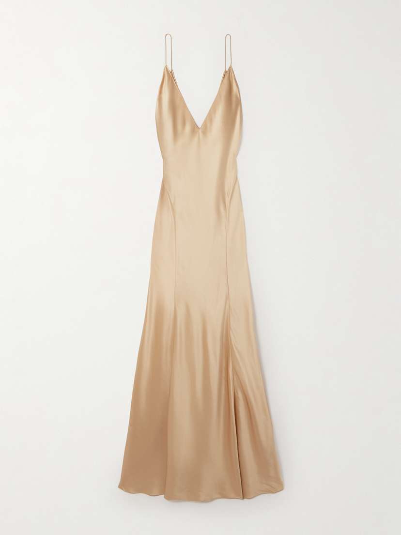 Saint Laurent Open-back Paneled Silk-satin Gown