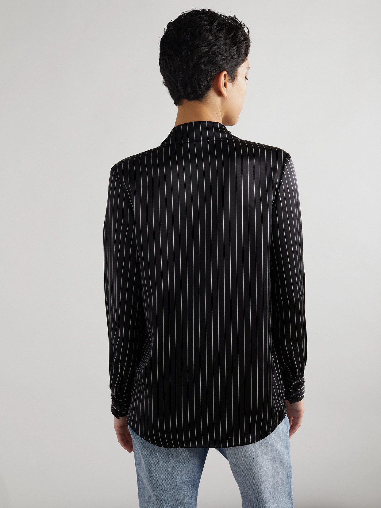 Saint Laurent Striped Silk-satin Shirt In Black