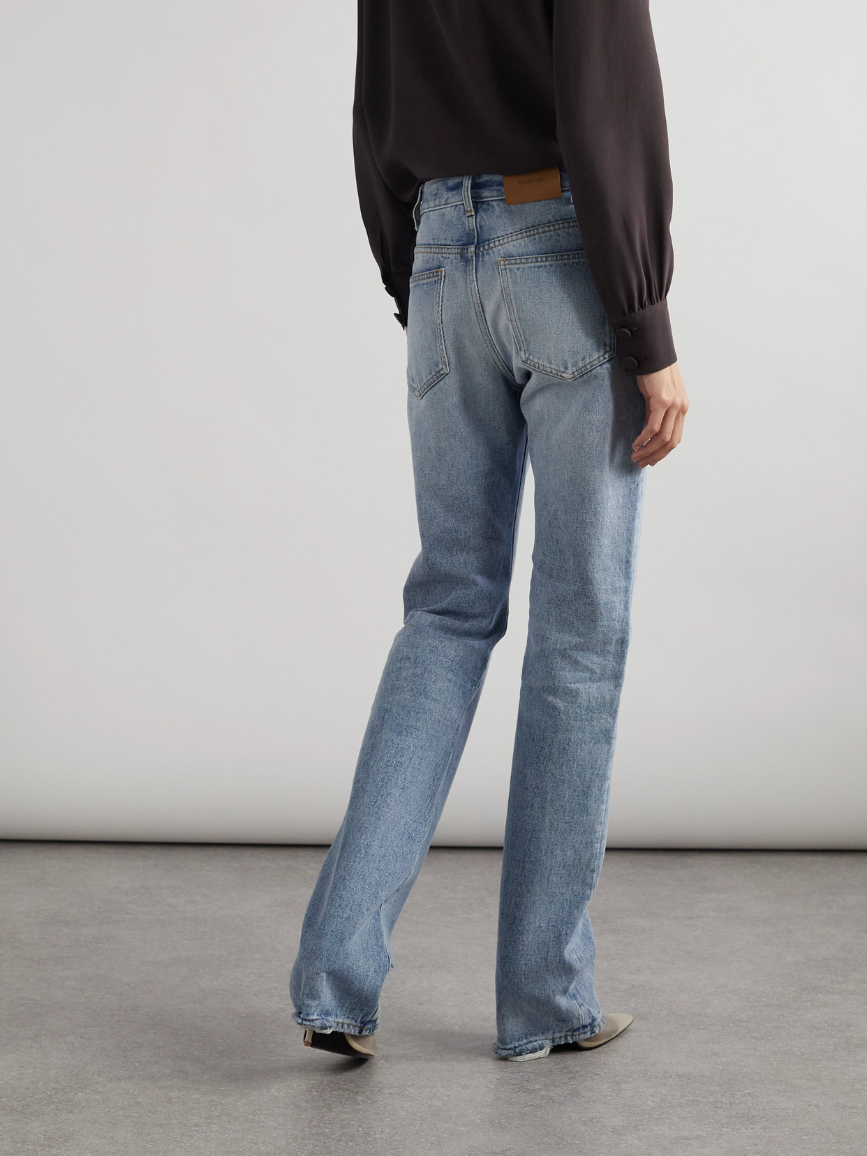 Saint Laurent Cassandre Embellished High-rise Straight-leg Jeans In Blue