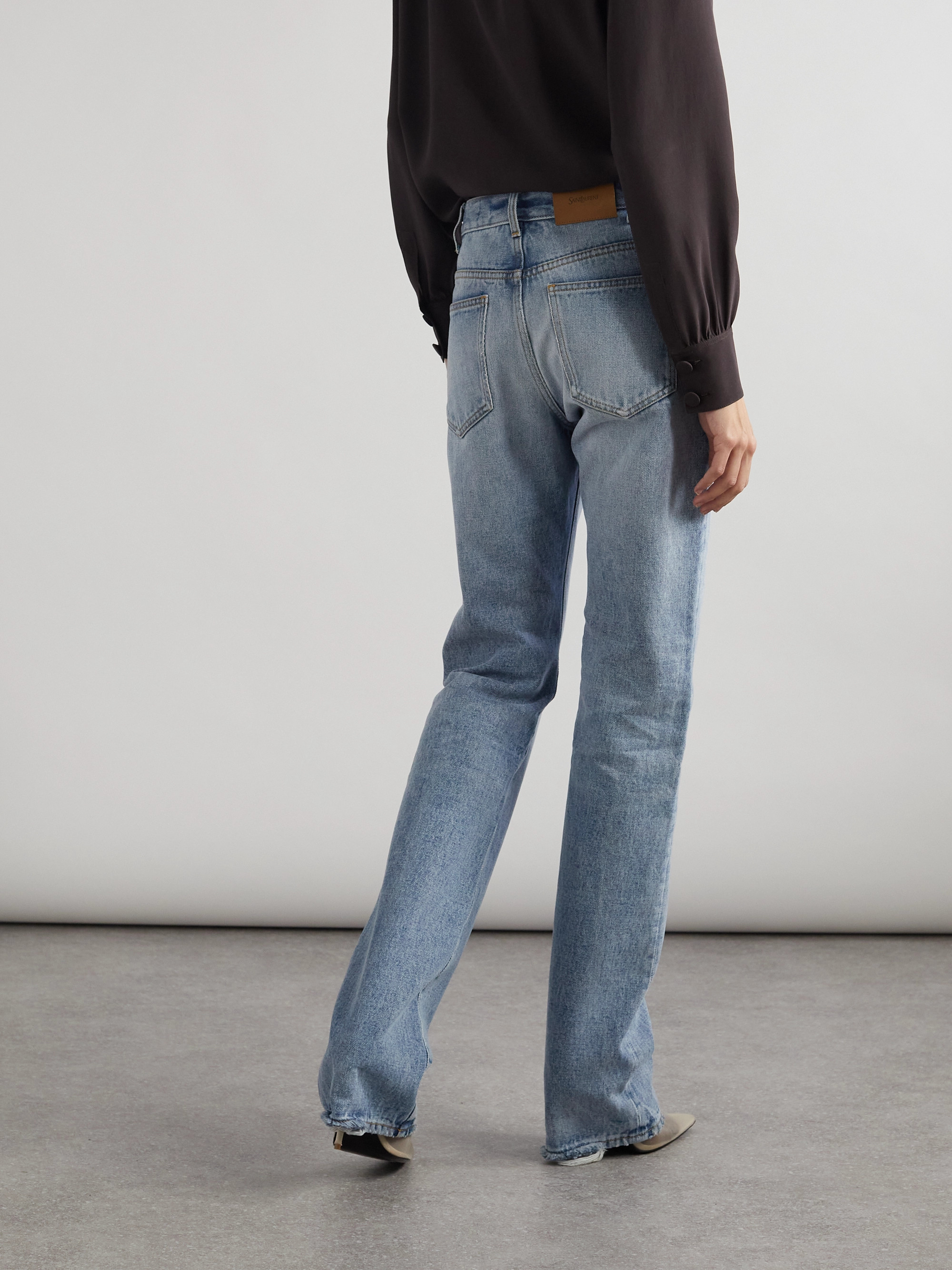 Saint Laurent Nico distressed mid-rise straight-leg jeans