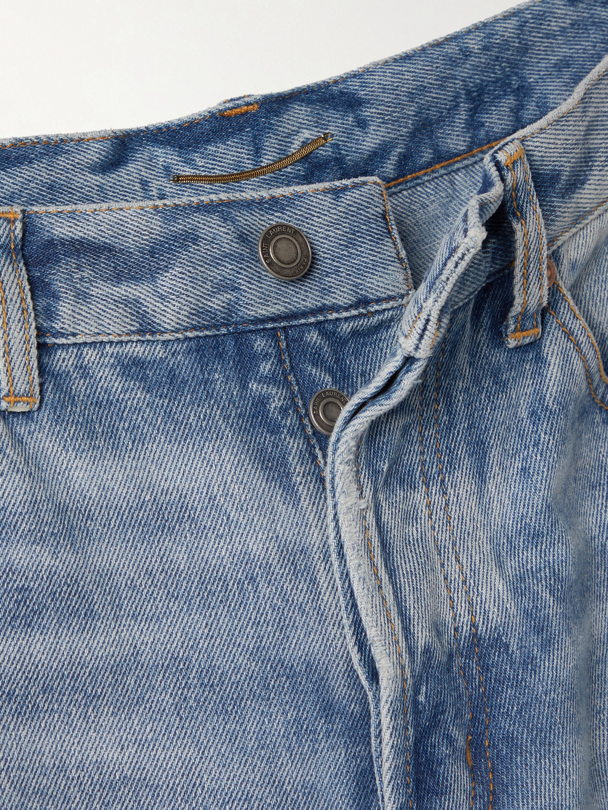 Saint Laurent Cassandre Embellished High-rise Straight-leg Jeans In Blue