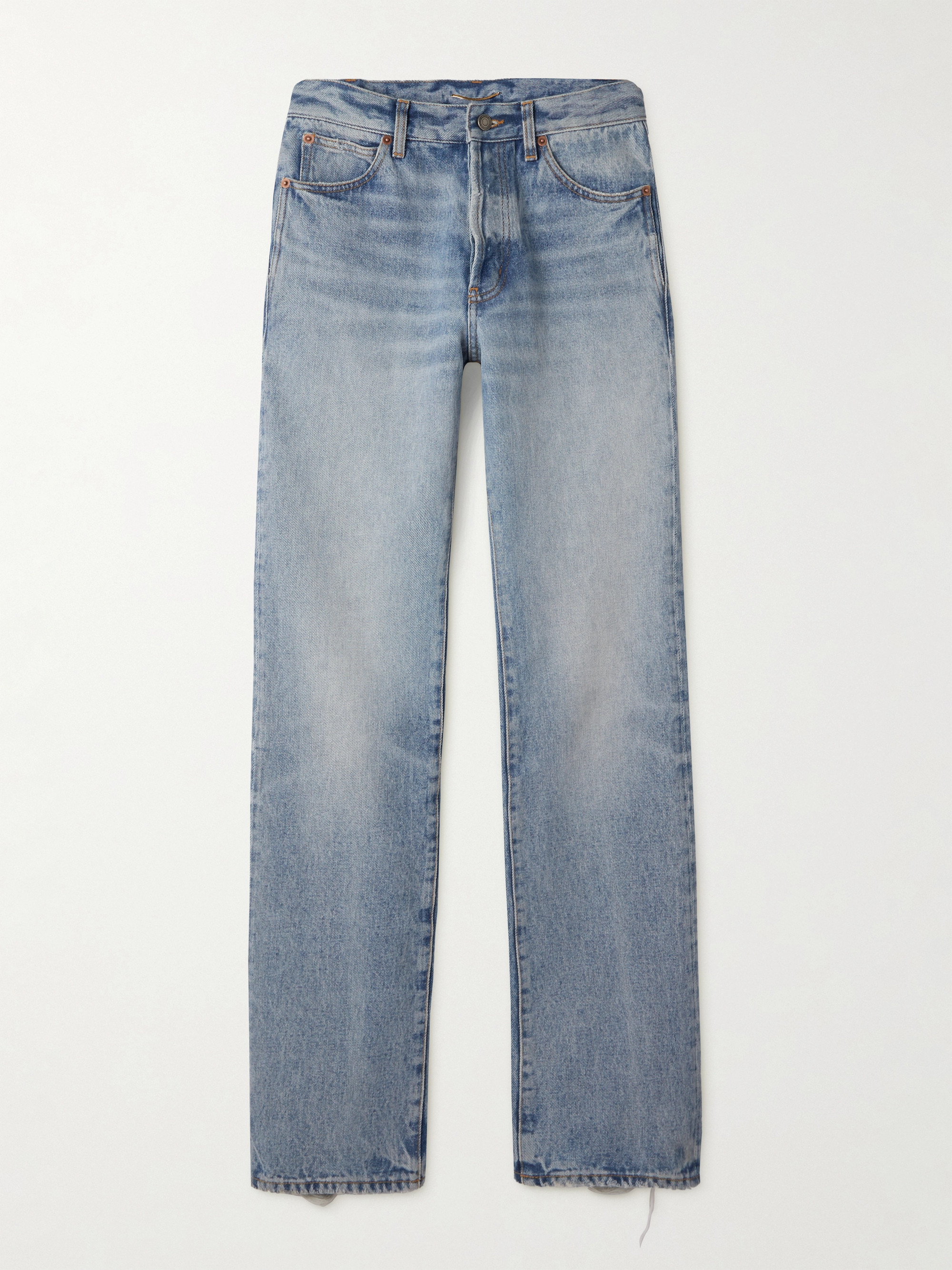 Saint Laurent Nico distressed mid-rise straight-leg jeans