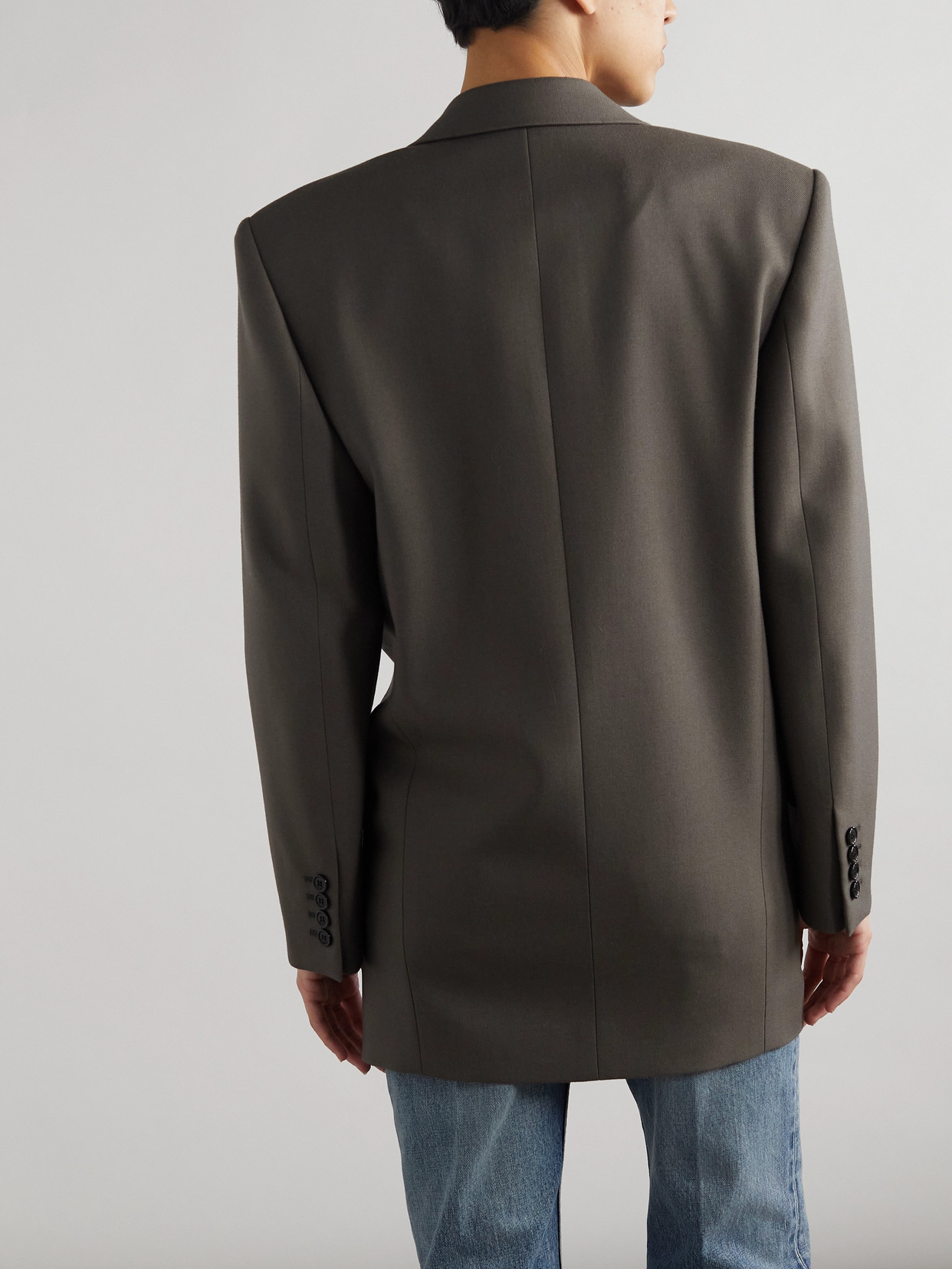 Saint Laurent Double-breasted Wool-gabardine Blazer In Brown