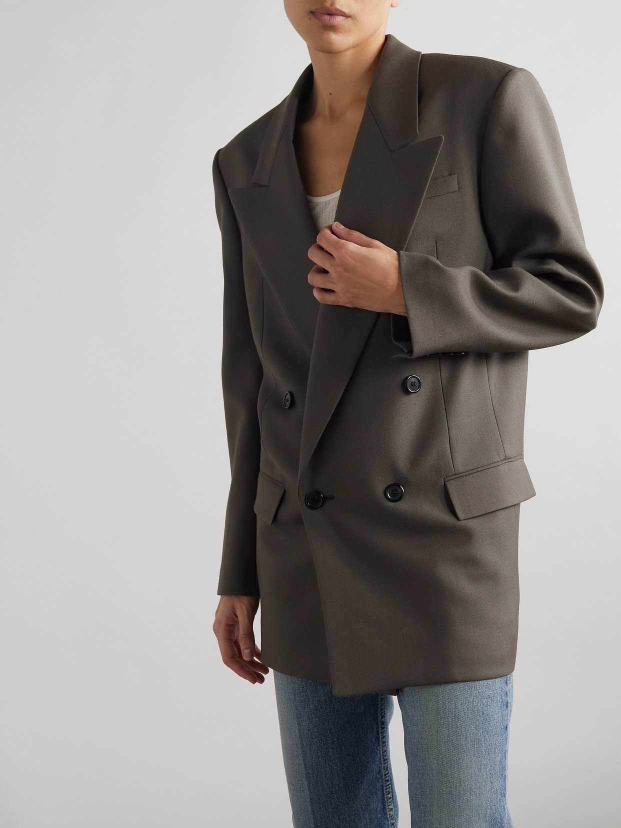 Saint Laurent Double-breasted Wool-gabardine Blazer In Brown