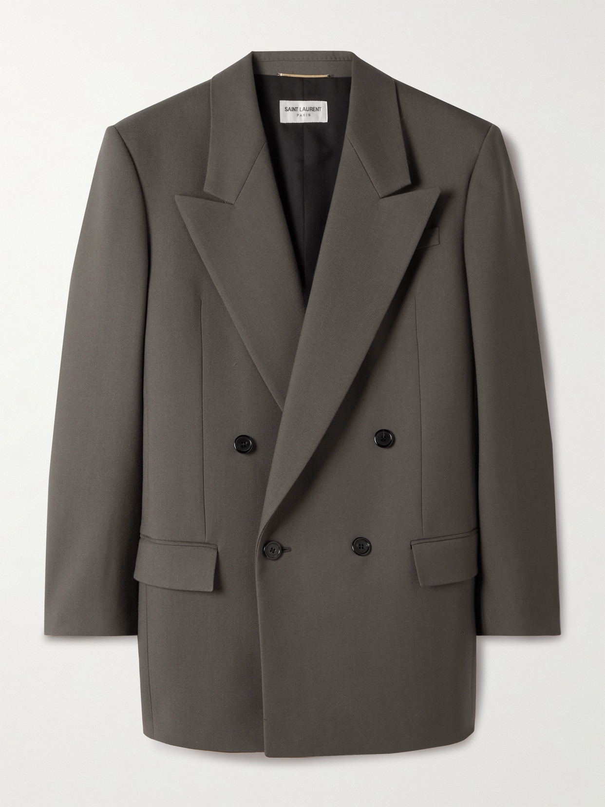 Saint Laurent Double-breasted Wool-gabardine Blazer In Brown