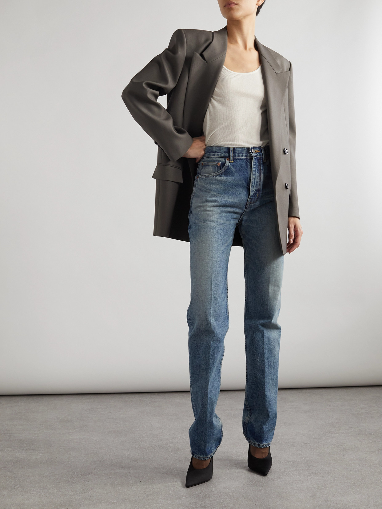 Saint Laurent Double-breasted Wool-gabardine Blazer In Brown