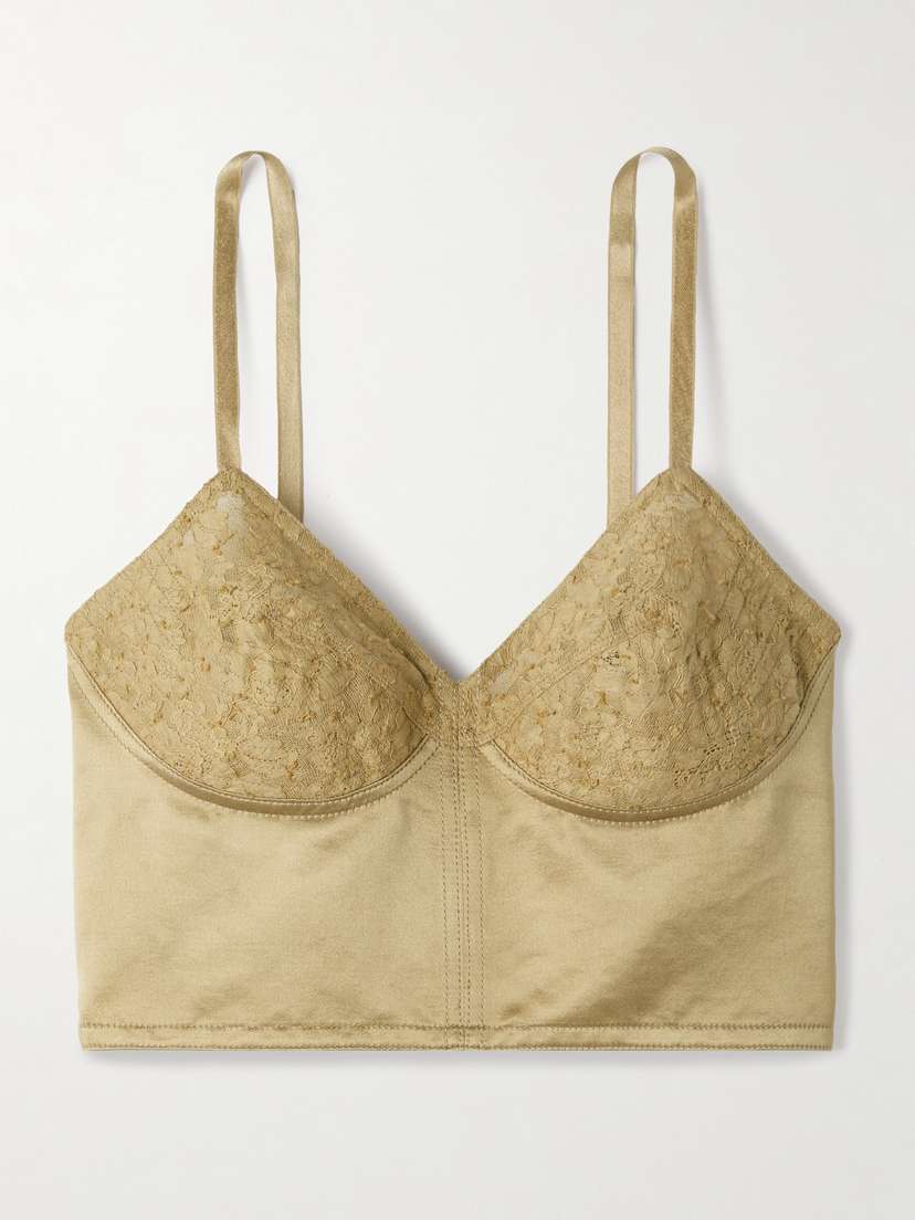 Saint Laurent ace-trimmed Cotton And Silk-blend Bralette