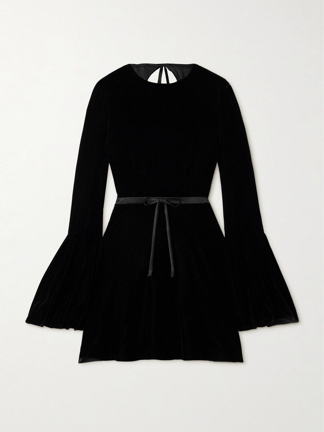 Saint Laurent Belted Satin-trimmed Velour Mini Dress In Black